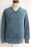 European Fashion Long Sleeve Cotton Knitwear with Asid Washed (M15-039)
