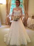 High Neck Long Sleeves Lace A-Line Court Train Wedding Dress (Dream-100079)