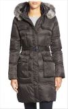 Wholesale OEM Belted Faux Fur Trim Cotton Ladies Padded Coat