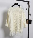 T1197 Round Neck Pullover Gentiana Long Sweater with Tassel