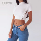 Ladies Fashion Sexy Side Lace-up T-Shirt Blouse