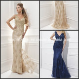 Lace Evening Dresses Beaded Blue Champagne Sequins Fall Winter Gray Silk Chiffon Pageant Prom Formal Dresses Gowns T21434
