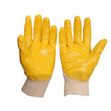 Wholesale Cotton Interlock Liner Nitrile Knit Wrist Gloves