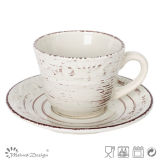 Embossed with Antique Brush Bulk Tea Cup and Saucer Set