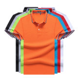 Cotton Pique Yarn Dye Stripes Collar Orange Polo Shirt