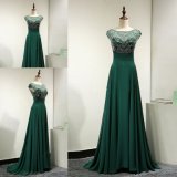 Heavy Beading Bodice Green Chiffon Evening Gown Ladies Formal Dress