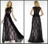Cap Sleeves Mother of The Bride Dress Black Lace Pink Evening Dress A5787