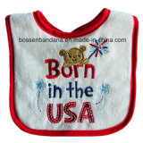 China Factory Bulk Produce Customized Red Design Embroidered White Cotton Terry Baby Apron Bibs
