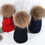 Stylish Animal Fur Ball Hat Fluffy Raccoon POM Knit Hat