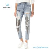 Holes and Sequin Embroidery Slim Fit Women Denim Jeans (Pants E. P. 335)