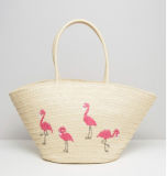Embroidery Pattern Decoration Beach Straw Tote Bag (LD-17002)