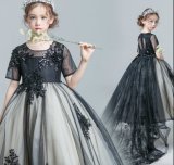 Black Prom Dresses Flower Girl Dress Short Sleeves Lace Girl's Ball Gown F2014622