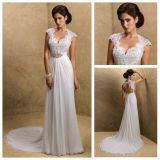 Cap Sleeves Lace Chiffon Bridal Wedding Dress Gowns W141029