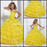 Yellow Organza Beading Crystal Flower Girl Dress Ball Gown F131226