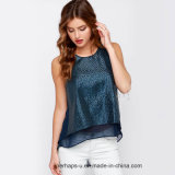 Ladies Sexy Chiffon Tops with Shiny Sequin on Front