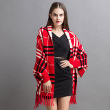 Women Fashion Checked Acrylic Cashmere Knitted Winter Fringed Shawl (YKY2070)
