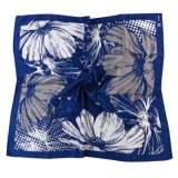 Natural Silk or Polyester Custom Made Floral Printed Scarf Navy White Flowers (LS-32)
