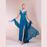 Chiffon Blue Applique Beading A Line Evening Dress