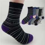 Women Men's Classical Stripe Pattern Angora Wool Crew Middle Socks