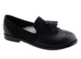 England Tassel Lace Kids Children Girls School Shoes Black Brogues
