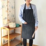 Black and White Striped Linen Cloth Adjustable Shoulder Strap Home Kitchen Adult Apron