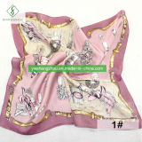 55*55cm 100% Silk Lady Fashion Square Scarf with Perfume Painting Printed