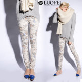 Women Fashion Floral Print Cotton Elastine Jeans Pant