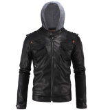 New Design Mens Quilted PU Leather Jackets Hoodie