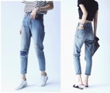 Knee Hole Denim Pants Jeans Clothing for Girl (JC1355)