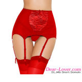 Red High-Waisted Lace Hollow-out Garter Belt