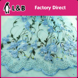 Blue Flower Embroidered Stone Lace Fabric