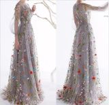 A-Line Flora Evening Dress Puffy Long Sleeves Embroidery Prom Gowns Lb1836