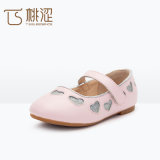 Kids Fashion Hook Loop Hollow Heart Leather Girls Princess Shoes Gold