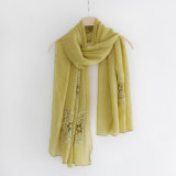 Lady Fashion Plain Color Lace Flower Cotton Long Scarf (YKY1121)