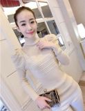 T1113 Pullover Skinny Sweater with Puff Sleeve for Ladies