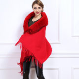 Women Fashion Fox Fur Collar Acrylic Knitted Winter Shawl (YKY4524)