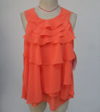 Hot Sale New Arrvial O-Neck Orange Color Fashion Sleeveless Ladies Blouse