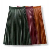 PU Material Pleated High-Waist Bodycon Trendy Long Skirt