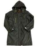Black Hooded Check Waterproof PU Raincoat