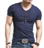 10 Colors Elastic V Neck Men T Shirt Mens Fashion Tshirt Fitness Casual Male T-Shirt 5XL