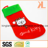 Quality Embroidery/Applique Velvet Good Kitty Cat Style Stocking for Decoration
