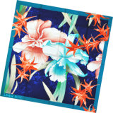 Fashion Lady Flower Printed Square Silk Scarf (HC1302-3)