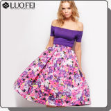 High-End Designer Long Length Floral Satin A-Line Lady Skirt