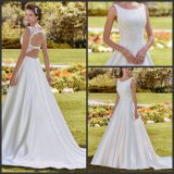 A-Line Sleeveless Bridal Gown Lace Appliqued Satin Wedding Dresses D68