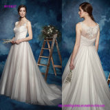 Lace Straps V-Neck Ruched Surplic Bodice Wedding Dress with Romantic Train
