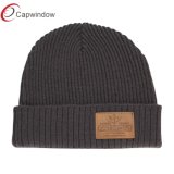 100% Acrylic Material Fashion Beanie Hat Winter Hat with Leather Patch (65050099)