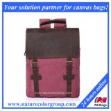Canvas Student School Laptop Bag Backpack with Real Leather