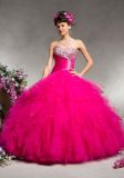 Beaded Ruffled Tulle and Satin Quinceanera Gowns Ball Dresses (QG012)