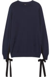 Grosgrain Bow-Embellished Navy Blue 100% Cotton Women Sweatshirts