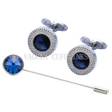 VAGULA Saphire Round Zircon Tie Pin and Blue Crystal Cuff Link 732